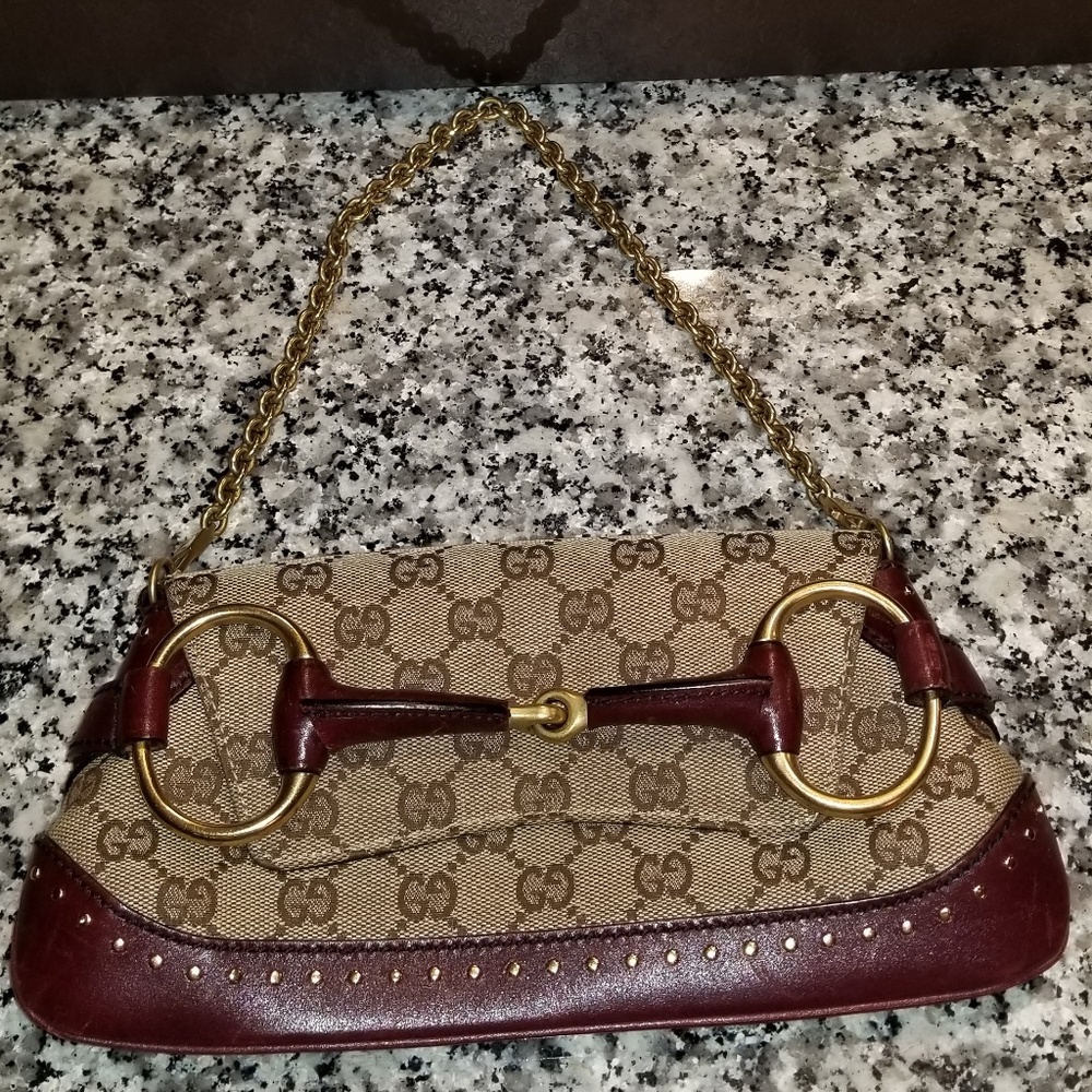 Gucci Monogram GG Studded Horsebit Clutch